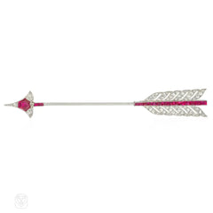 French Art deco ruby and diamond arrow jabot