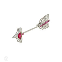 French Art deco ruby and diamond arrow jabot