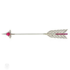 French Art deco ruby and diamond arrow jabot