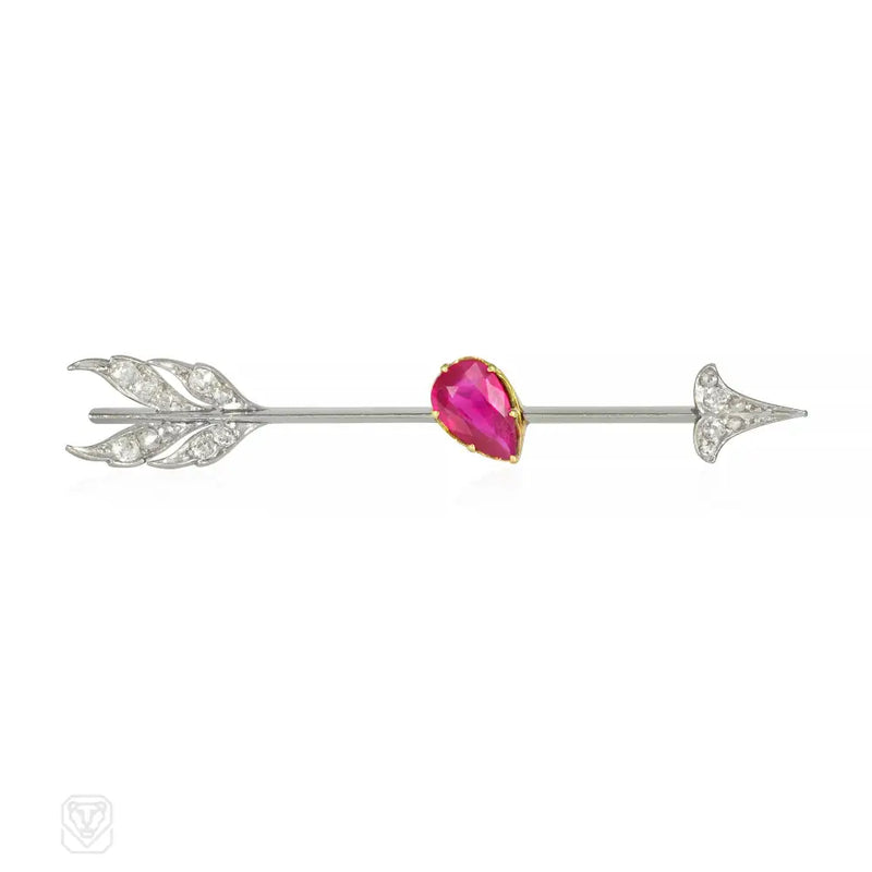 French Art Deco Ruby And Diamond Cupid’s Arrow Pin