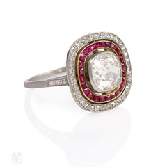 French Art Deco ruby and diamond ring