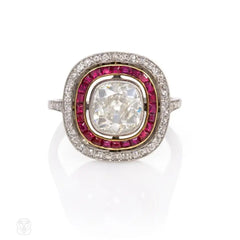 French Art Deco ruby and diamond ring