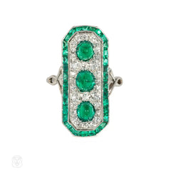 French Belle Epoque cabochon emerald and diamond ring