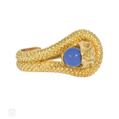 French chalcedony and gold snake ring
