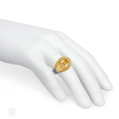 French chalcedony and gold snake ring