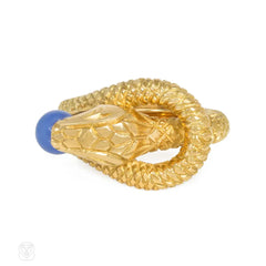 French chalcedony and gold snake ring