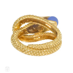 French chalcedony and gold snake ring