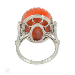 French coral and diamond Art Deco ring