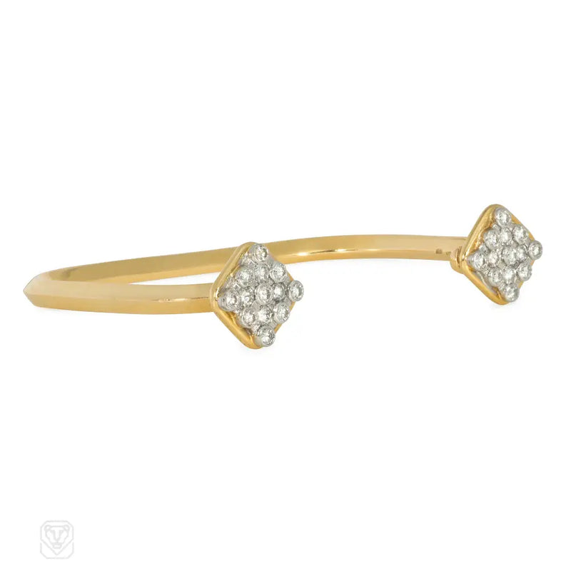 French Diamond And Gold Square Cuff Bracelet