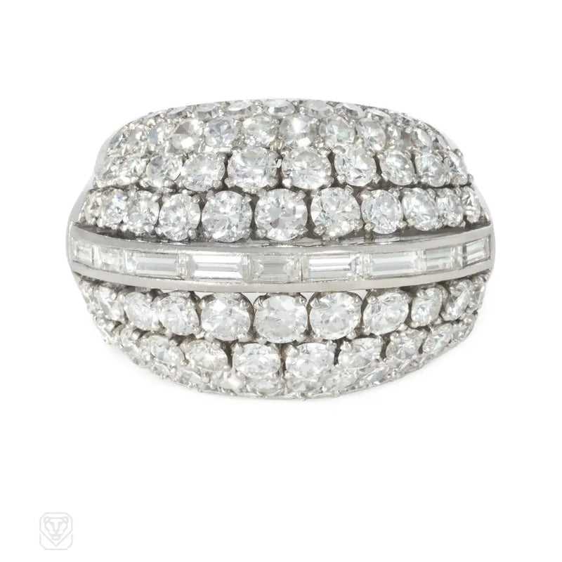 French Export 1950S Platinum And Diamond Bombé Ring