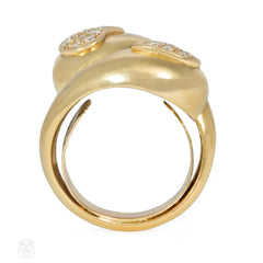 French gold and diamond bypass paisley ring