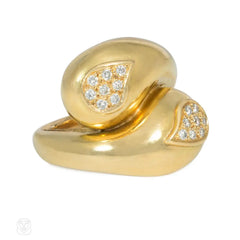 French gold and diamond bypass paisley ring