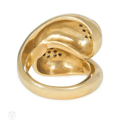 French gold and diamond bypass paisley ring
