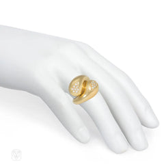 French gold and diamond bypass paisley ring