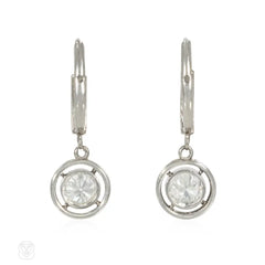 French gold and diamond pendant earrings
