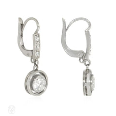 French gold and diamond pendant earrings