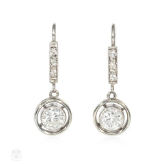 French gold and diamond pendant earrings