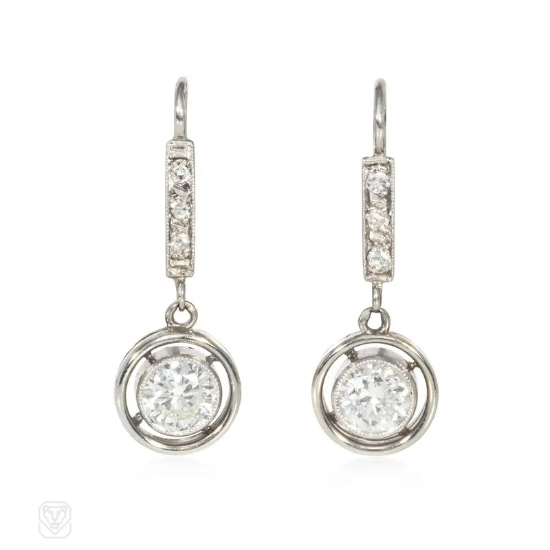 French gold and diamond pendant earrings
