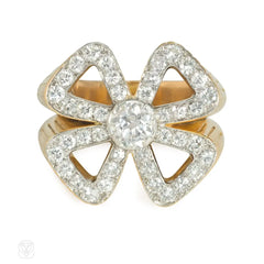 French gold and diamond quatrefoil cocktail ring
