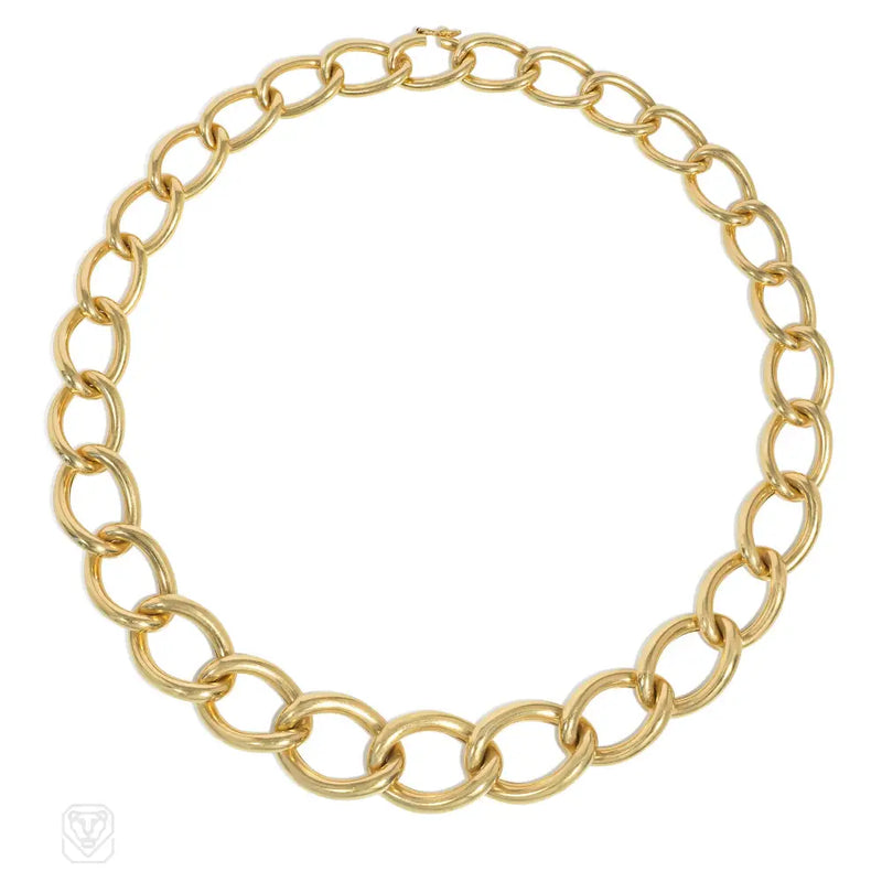 French Graduated Yellow Gold Link Necklace