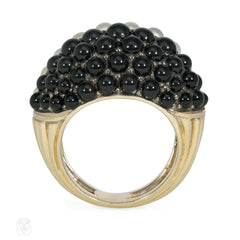 French mid-century "Boule" style onyx and pearl ring