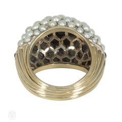 French mid-century "Boule" style onyx and pearl ring