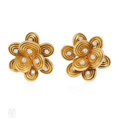 French Mid-Century gold and diamond cluster earrings