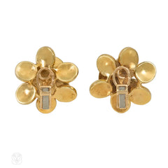 French Mid-century gold and diamond cluster earrings
