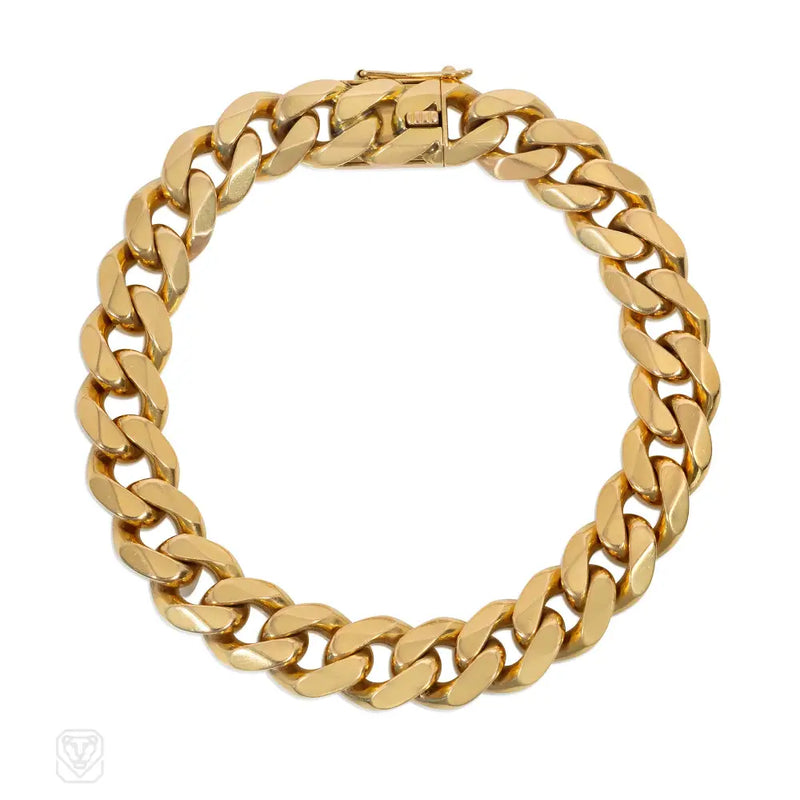 French Mid-Century gold bevelled edge curblink bracelet