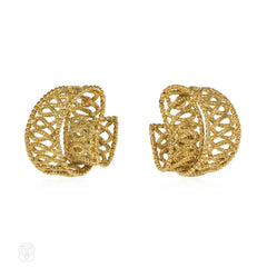 French Mid-Century scrolling gold earrings