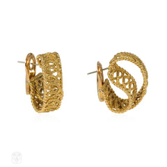 French Mid-Century scrolling gold earrings