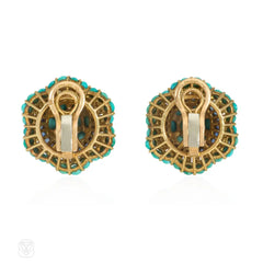 French Mid-century turquoise and sapphire earrings