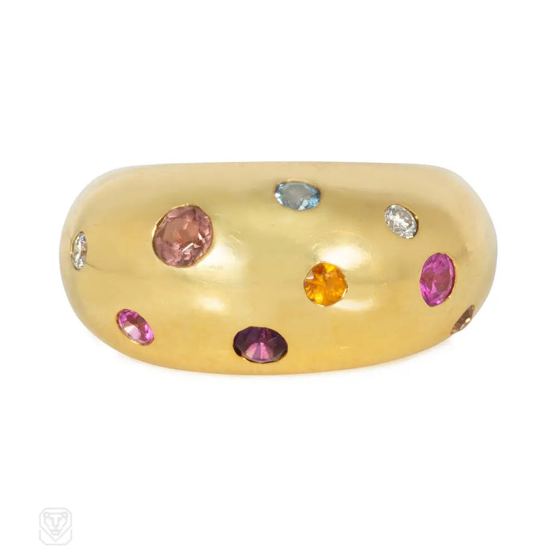 French multi-gem bombé ring