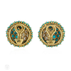 French pavé turquoise and diamond earrings