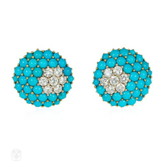 French pavé turquoise and diamond earrings