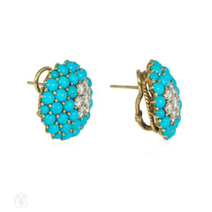 French pavé turquoise and diamond earrings