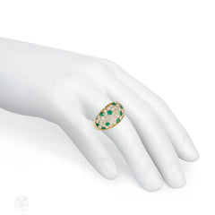 French polka-dot emerald and diamond ring
