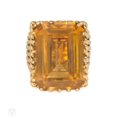 French Retro gold and citrine ropetwist cocktail ring