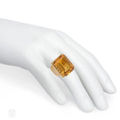 French Retro gold and citrine ropetwist cocktail ring