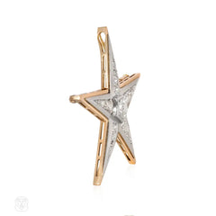 French Retro gold and diamond star brooch