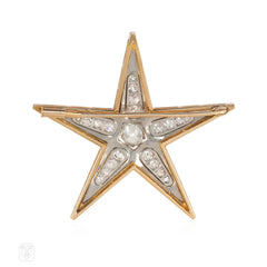 French Retro gold and diamond star brooch