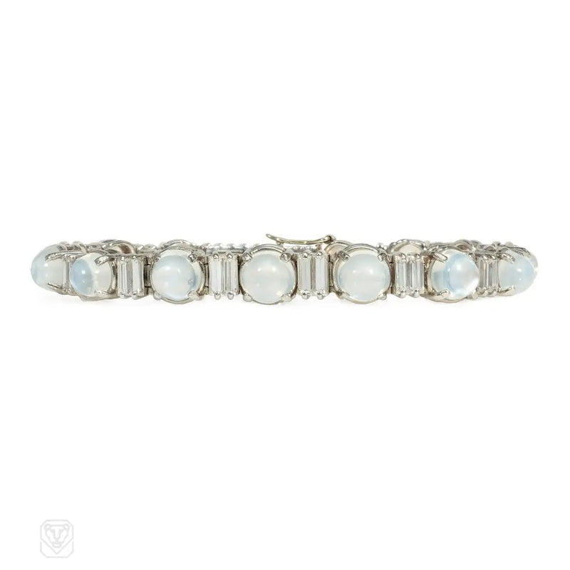 French Retro moonstone and diamond bracelet