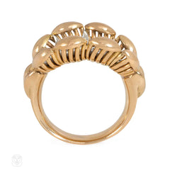 French Retro rose gold and diamond leaf ring