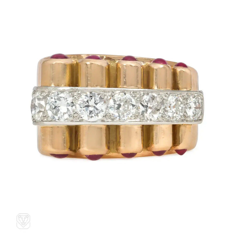 French Retro Ruby And Diamond Ring