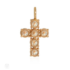French rose gold and diamond cross pendant