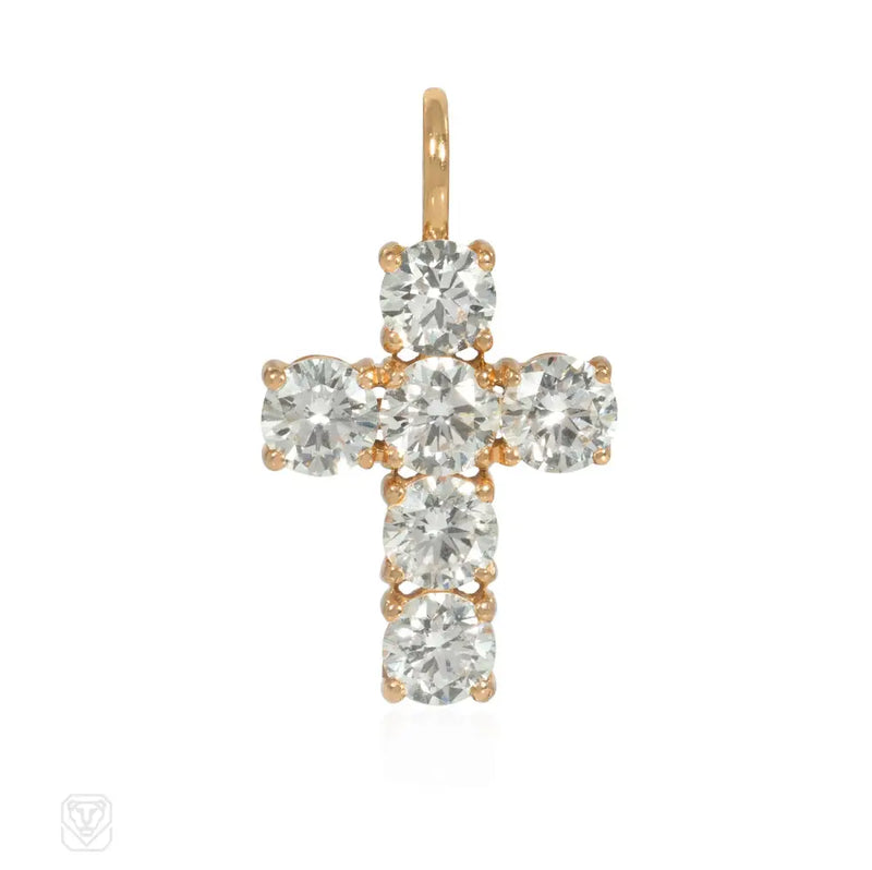 French Rose Gold And Diamond Cross Pendant