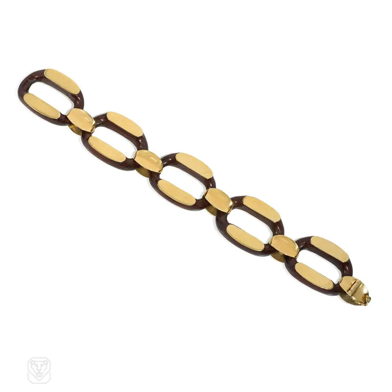 Gay Frères France Wood And Gold Link Bracelet