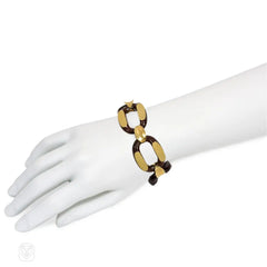 Gay Frères, France wood and gold link bracelet