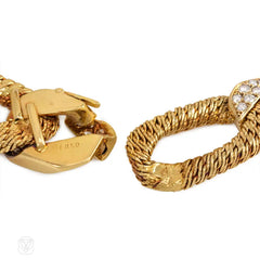 Georges L’Enfant for Fred, Paris textured gold and diamond curblink necklace/bracelet, France
