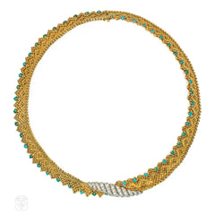 Georges Lenfant French gold turquoise and diamond necklace